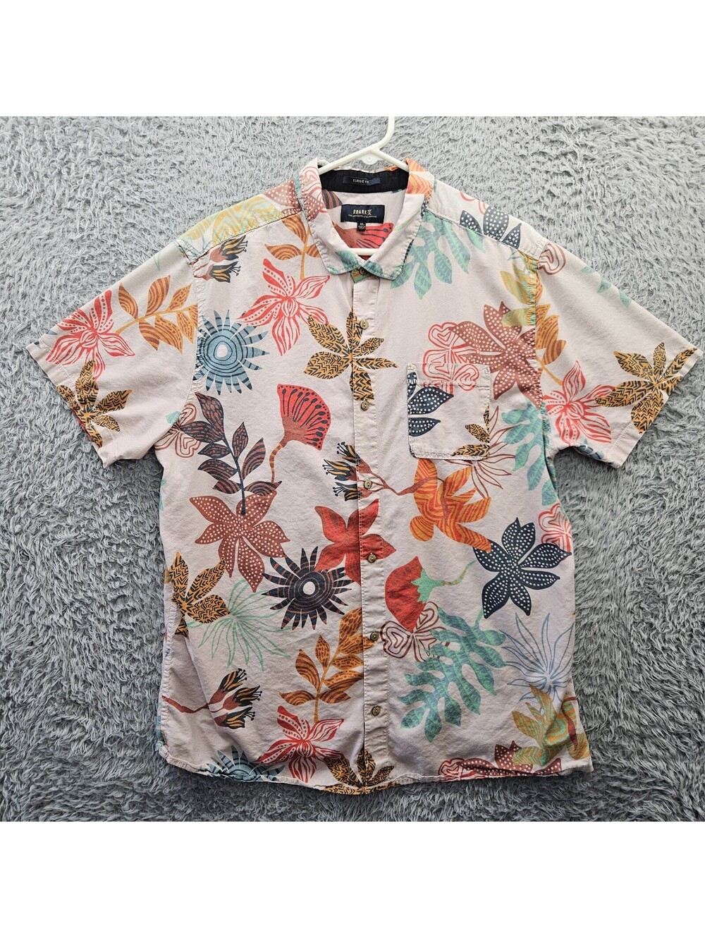 ROARK Bless Up Lightweight Hawaiian Shirt XL Cotton Viscose Pink Floral